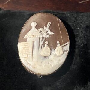 Damaged Antique Shell Cameo Depicting Two Women Outside